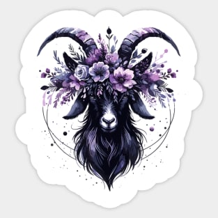 Mystical Floral Goat with Ethereal Purple Crown Sticker